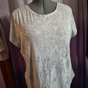 Womens Sz XL Simply Vera Vera Wang Gray Floral Short Sleeve Tee